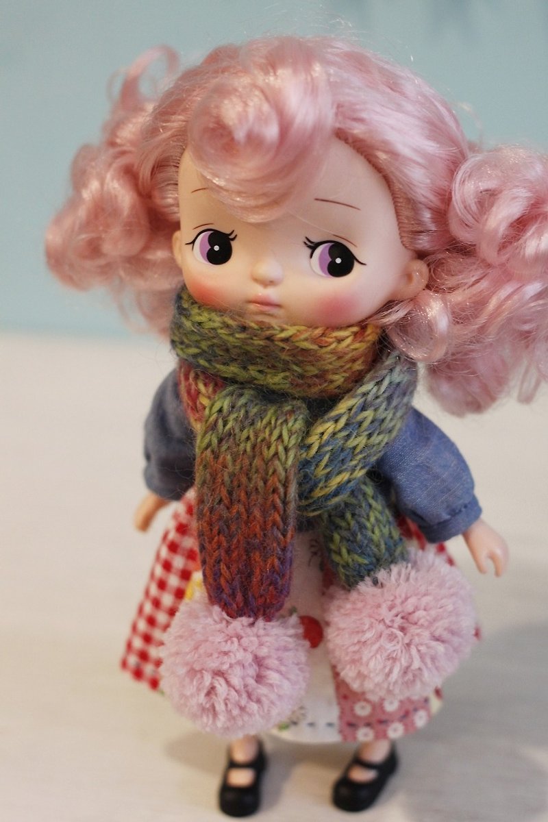 Hand-knitted Merino Wool Scarf for Dyed Baby (Pink Hair Ball) Imported from Japan - อื่นๆ - ขนแกะ หลากหลายสี