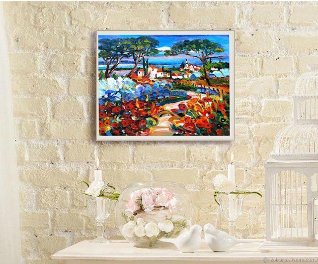 赤いポピーの油彩画 額縁付き 赤いポピーの油彩画 額縁付き 赤い花