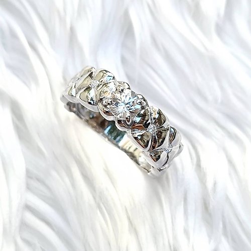 charissagemstone 天然圓形白色鋯石純銀鍍鉑戒指