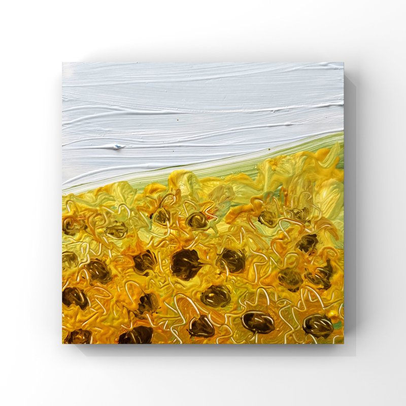 Sunflowers art Sunflower field original oil painting Small art gift from Ukraine - 海報/掛畫/掛布 - 其他材質 橘色