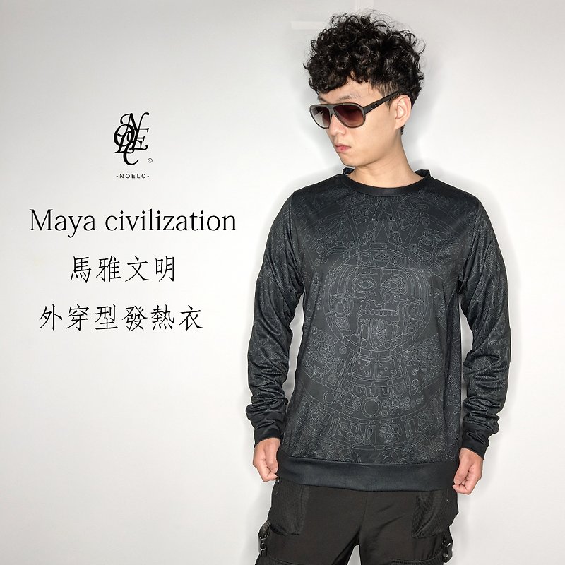 Maya civilization Maya civilization trendy sweater fever clothing - เสื้อยืดผู้ชาย - เส้นใยสังเคราะห์ สีดำ