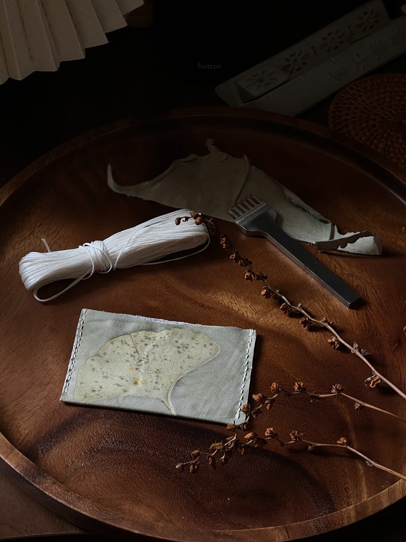 植物印染草木染天然染羊皮皮革卡套 - 證件套/識別證套 - 真皮 綠色