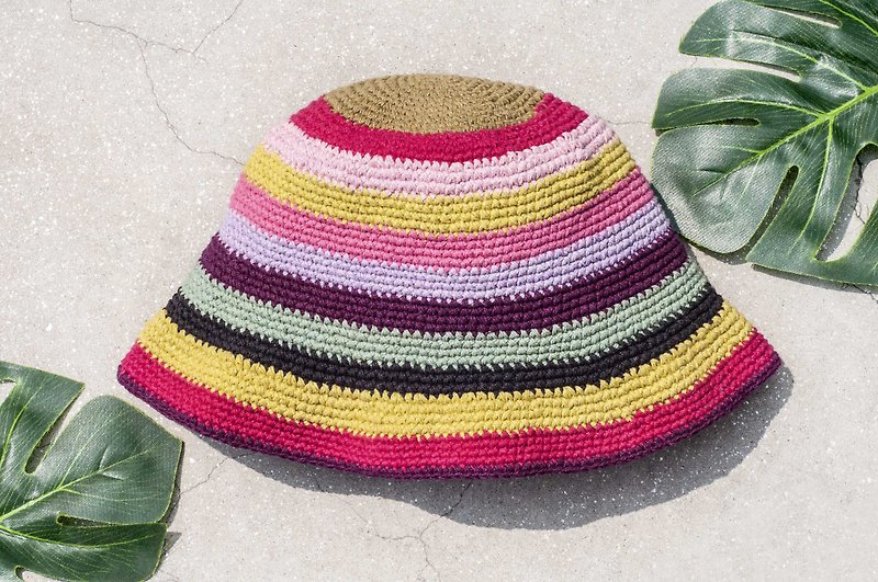 Crocheted cotton and Linen hat fisherman hat sun hat patchwork hat cotton and Linen hat hand-woven hat - strawberry ice cream - Hats & Caps - Cotton & Hemp Multicolor
