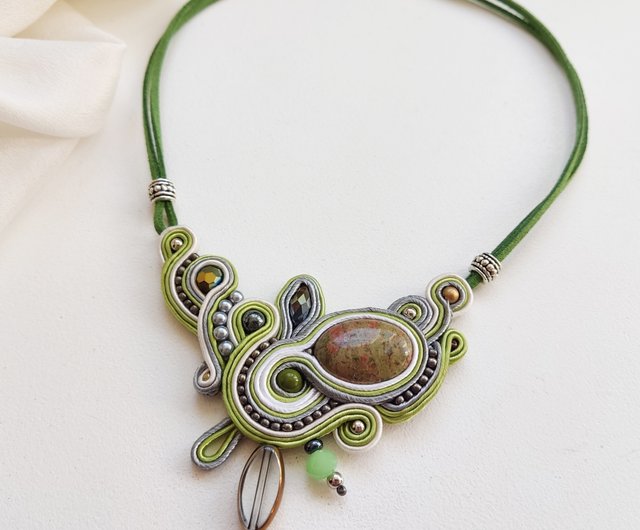 Unakite Boho on sale Beaded Statement Necklace