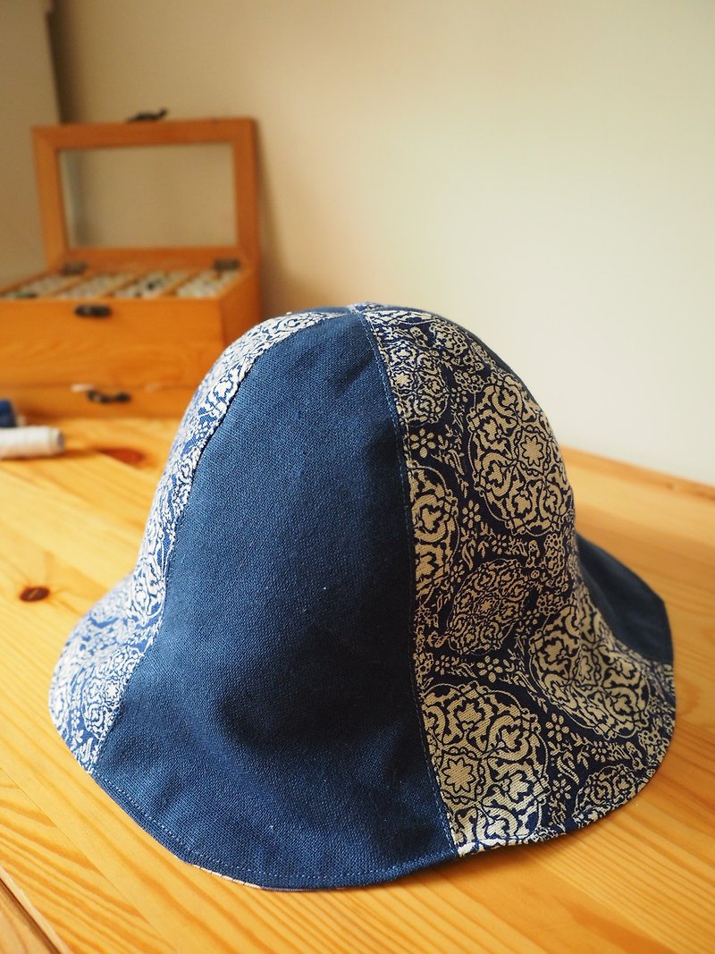 Handmade reversible blue sun protection hat - หมวก - ผ้าฝ้าย/ผ้าลินิน สีเขียว