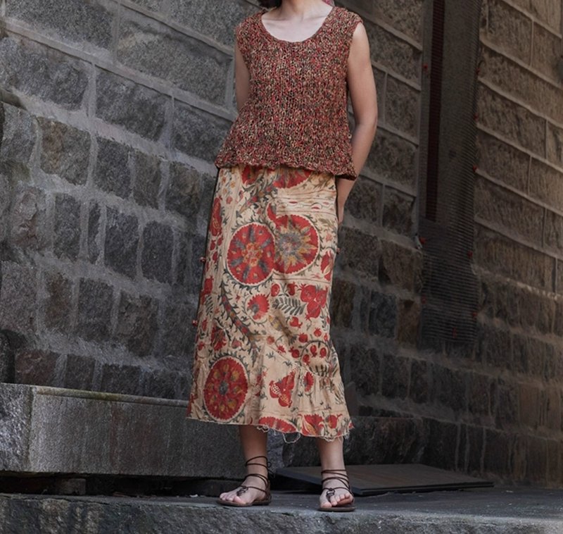 復古文青 絲棉半身裙 - 裙子/長裙 - 其他材質 多色