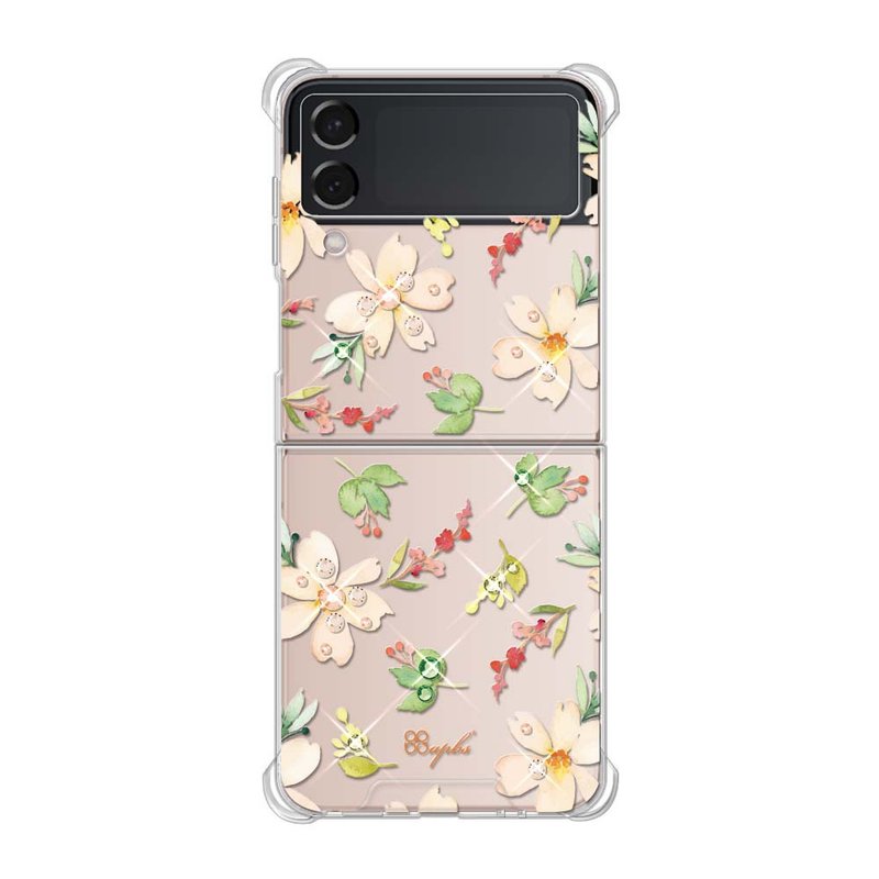 Samsung Z Flip4 5G水晶彩鑽四角加厚雙料手機殼-小清新-櫻花 - 手機殼/手機套 - 其他材質 多色