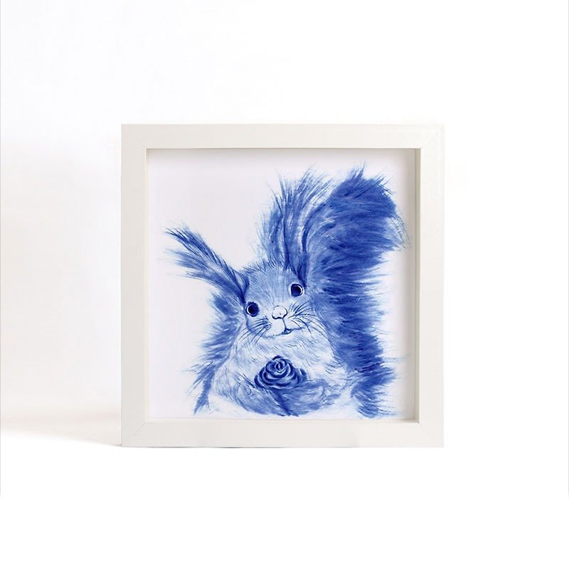 "Visit" Blue and White Series Copy Painting-Squirrel (without frame) - โปสเตอร์ - กระดาษ สีน้ำเงิน