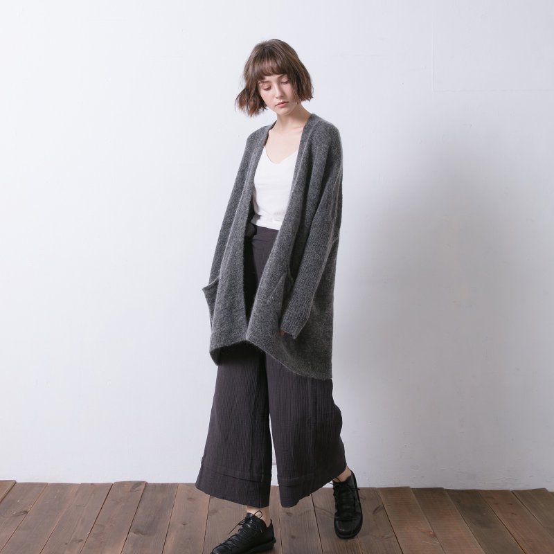 Long open-front slouchy cardigan - charcoal - Women's Sweaters - Wool Gray