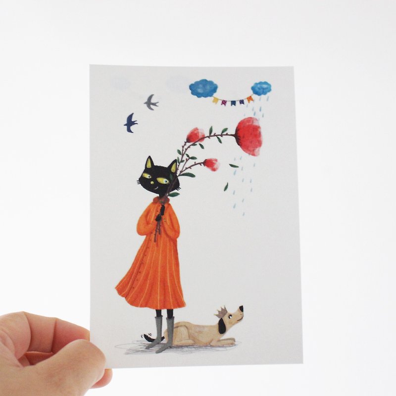 Cat & Flower_Black Cat Postcard I MissCatCat - Cards & Postcards - Paper Black