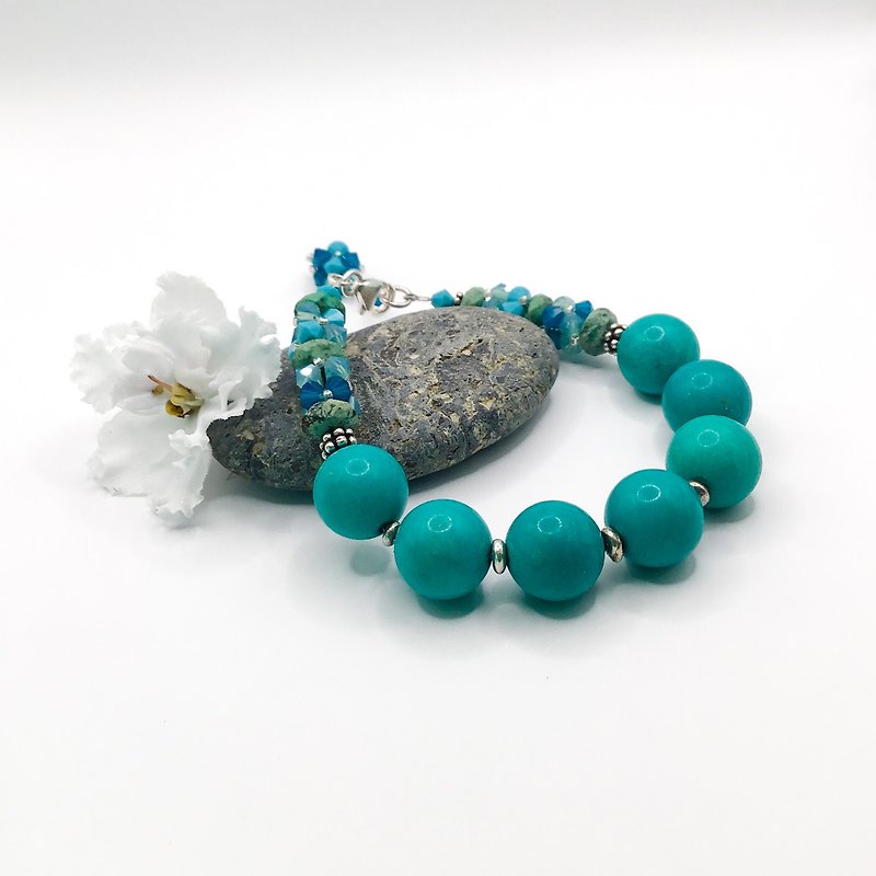 BR002 Bringing everyday life miracles turquoise bracelet, Silver bookmark - 手鍊/手環 - 石頭 藍色