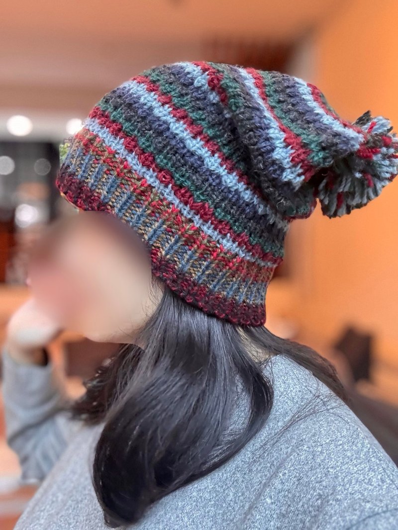 /精品/輕紅綠藍聖誕堆堆帽毛球冷帽細軟純羊毛帽毛線手工編織半襯 - 帽 - 羊毛 多色