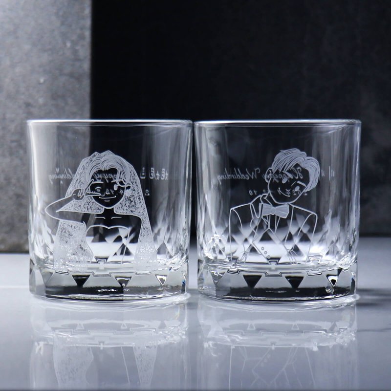 (price for one pair) 350cc [Wedding Gift] (Simple Q Version) Wedding Dress Diamond Whiskey Pair Cup - Bar Glasses & Drinkware - Glass Transparent