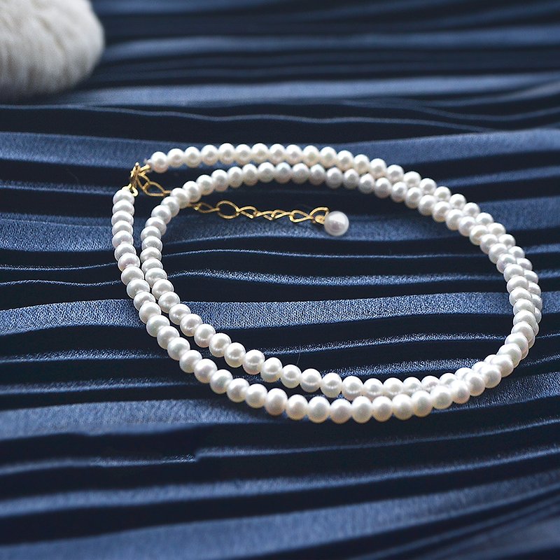 Mini 單圈小珍珠頸鏈  精選高品質超性價比天然小珍珠 925銀鍍金 - 項鍊 - 珍珠 