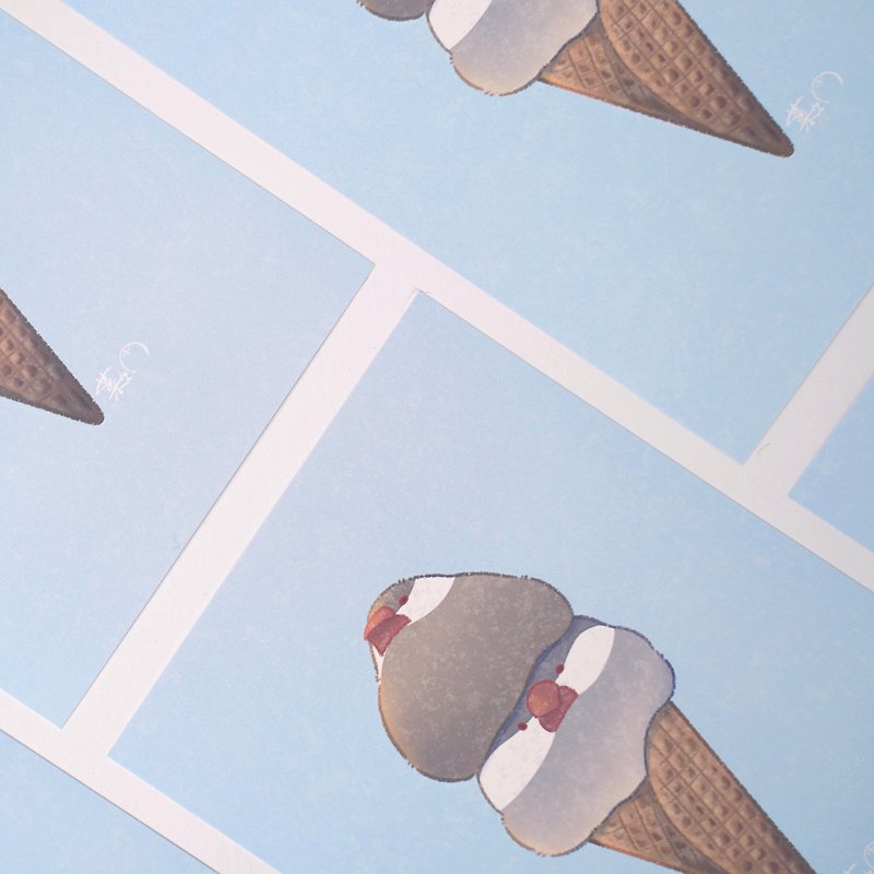 【ポストカード】ダブル文鳥アイス - カード・はがき - 紙 ブルー