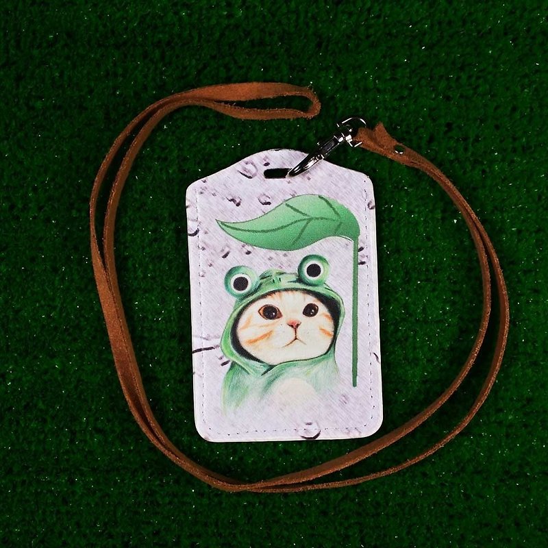 Three cat shop ~ wearing a frog cap cat ticket holder - ID & Badge Holders - Genuine Leather 