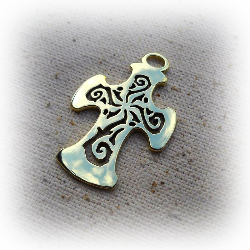 Brass cross necklace pendant,handmade ukrainian Brass Cross,christianity Cross - 吊飾/掛飾 - 銅/黃銅 金色