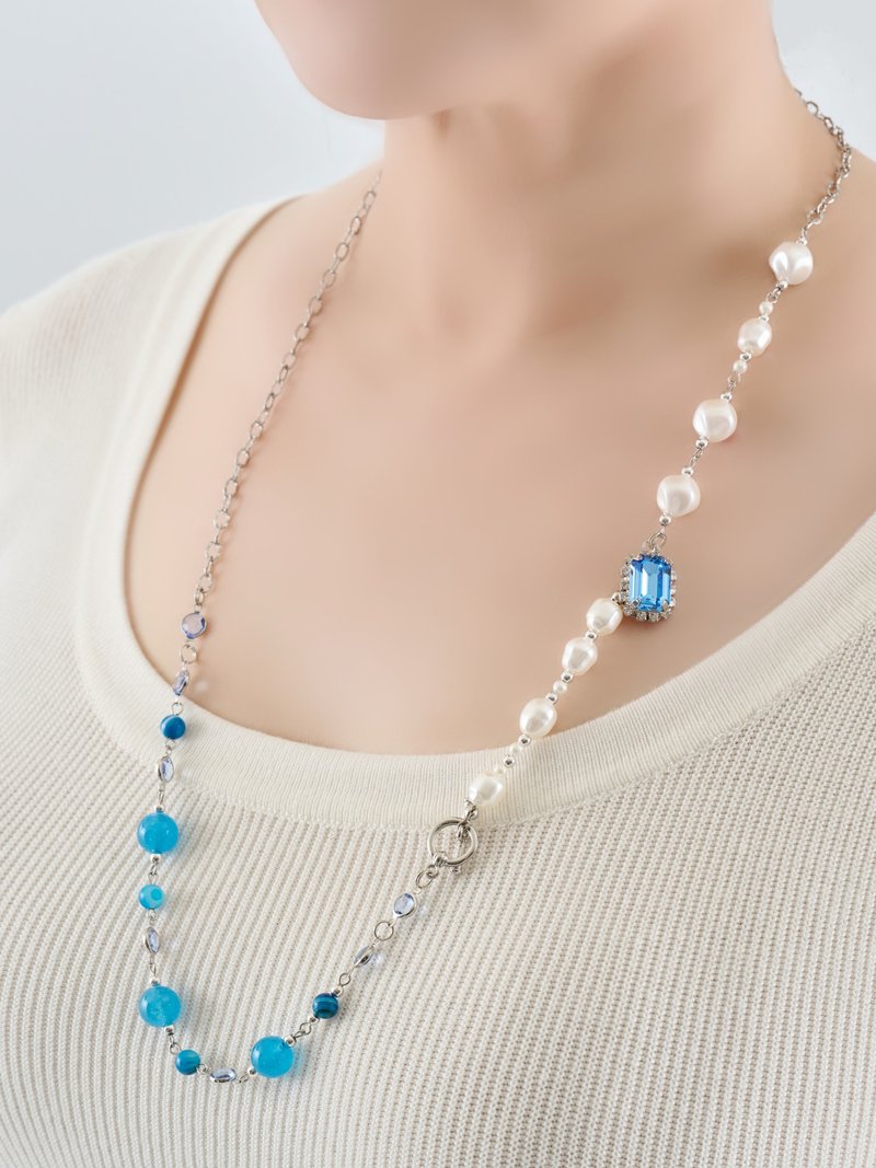 Doris Doris goddess~Heart of the Ocean series long chain - Necklaces - Jade Blue