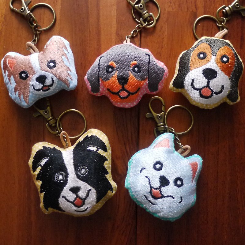 Happy big dog embroidery cotton key ring pendant embroidered in English name please note - Keychains - Thread Multicolor