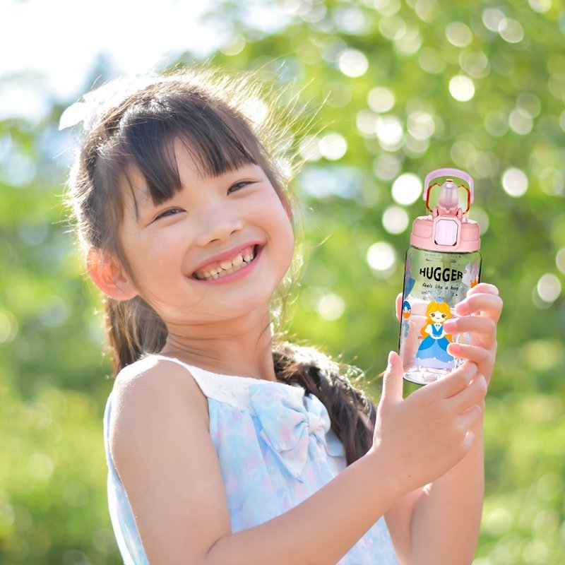 HUGGER彈蓋吸管水壺(550ml)亮麗公主 Tritan材質激勵標示兒童水壺 - 寶寶/兒童餐具/餐盤 - 環保材質 粉紅色