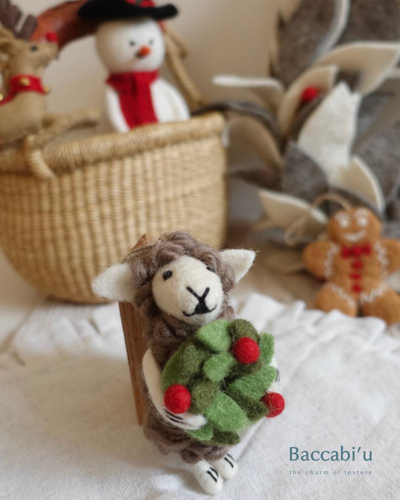 暖心禮物 — 聖誕精選 • 花圈灰羊 - 公仔/玩偶 - 羊毛 