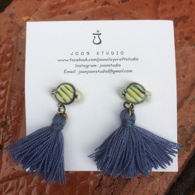 yellow candy tassel - Earrings & Clip-ons - Pottery 