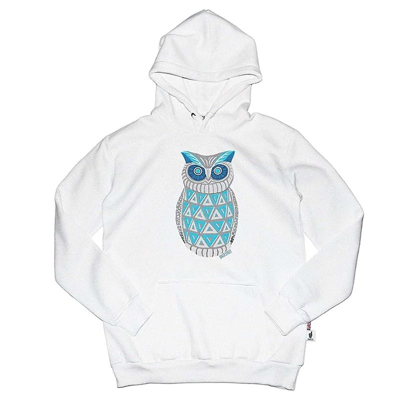 British Fashion Brand -Baker Street- Blue Owl Printed Hoodie - Unisex Hoodies & T-Shirts - Cotton & Hemp White