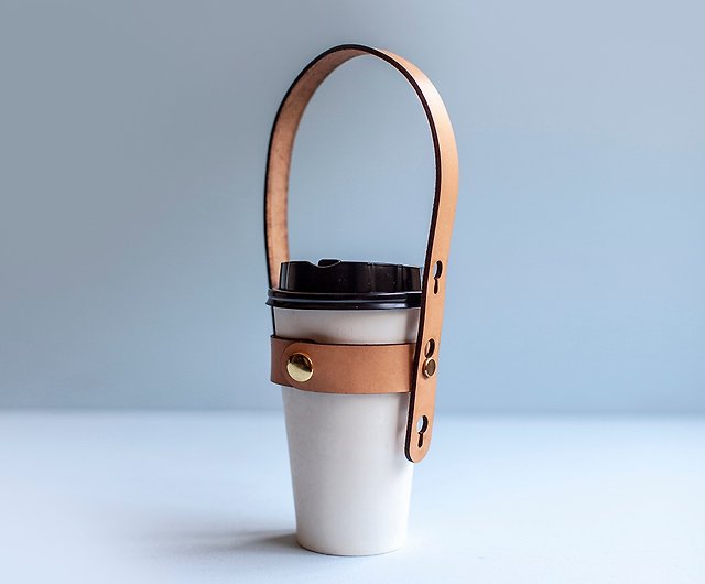 handmade leather coffee cup carrier