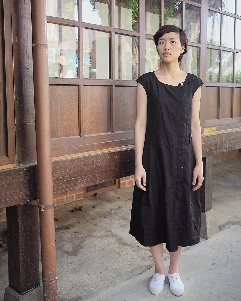 And_ Long texture dress - One Piece Dresses - Cotton & Hemp Black