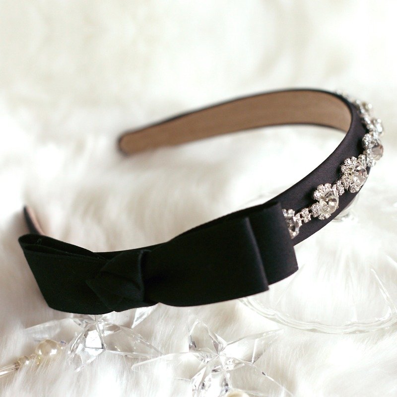 Floral Rhinestones with Ribbon Headband - Hair Accessories - Other Materials Black