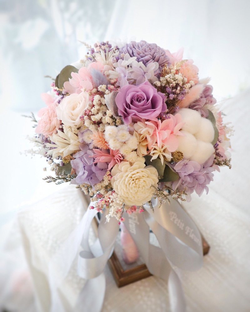 永生花乾燥花手捧花/花球/新娘/婚禮/粉紫色 - 乾燥花/永生花 - 其他材質 紅色