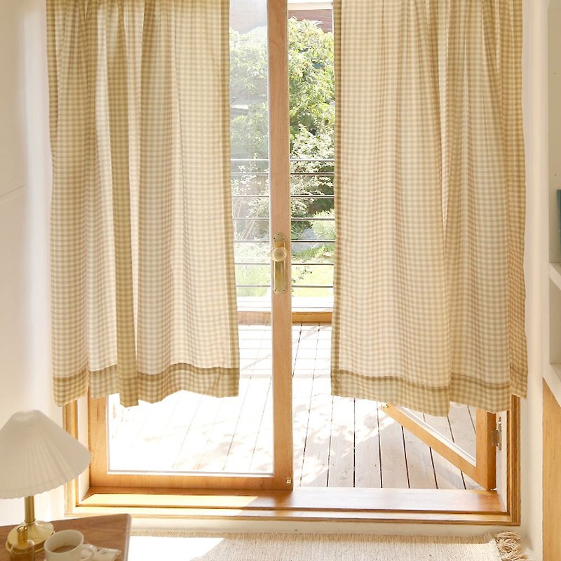 Plaid cream translucent curtains 150x150_Discounted spot Korean direct delivery Korean curtains and door curtains - ม่านและป้ายประตู - เส้นใยสังเคราะห์ 