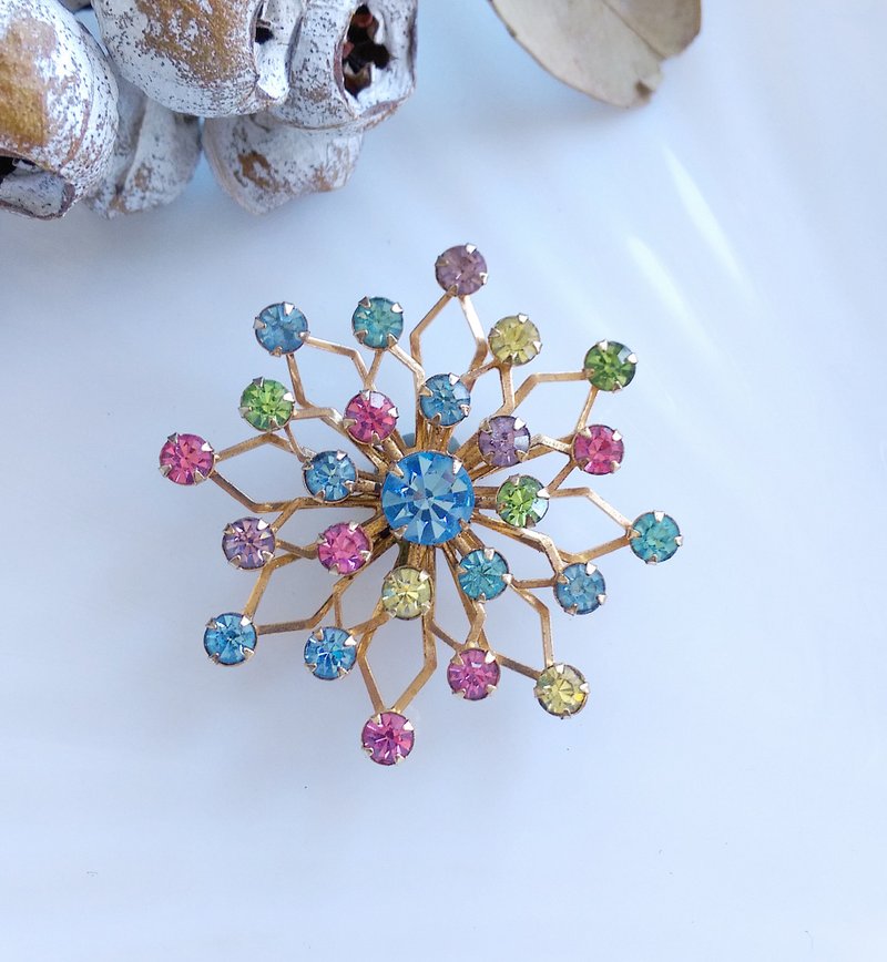 【西洋古董飾品 】立體 繽紛彩鑽 星陣型 別針 胸針 - 胸針 - 其他材質 白色