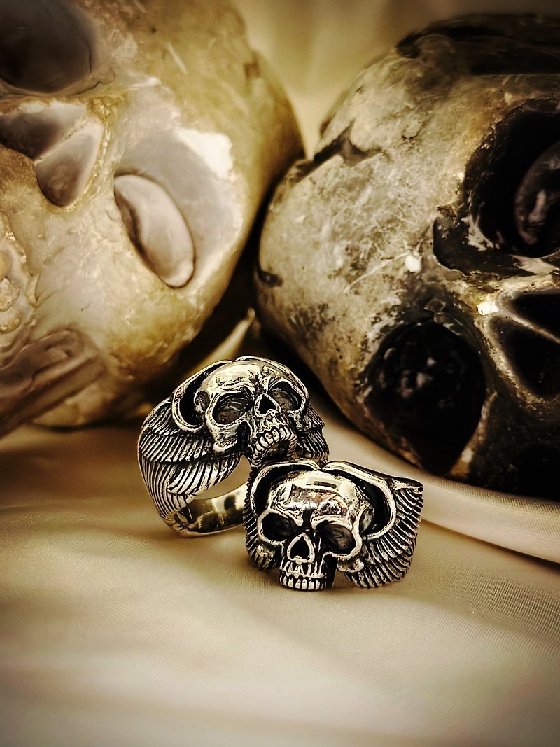 【Rock Punk Series】Flying Skull/Ring/ Silver/Handmade - แหวนทั่วไป - เงินแท้ สีเงิน