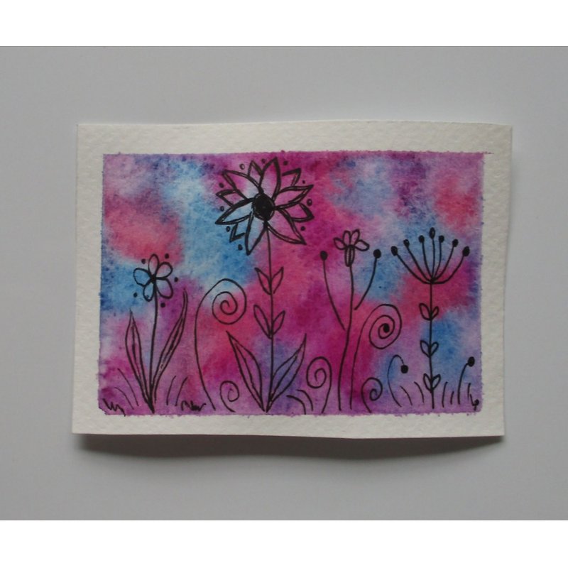 ACEO Watercolor Flowers Floral Art Collectible Abstract Painting Original - ตกแต่งผนัง - กระดาษ หลากหลายสี