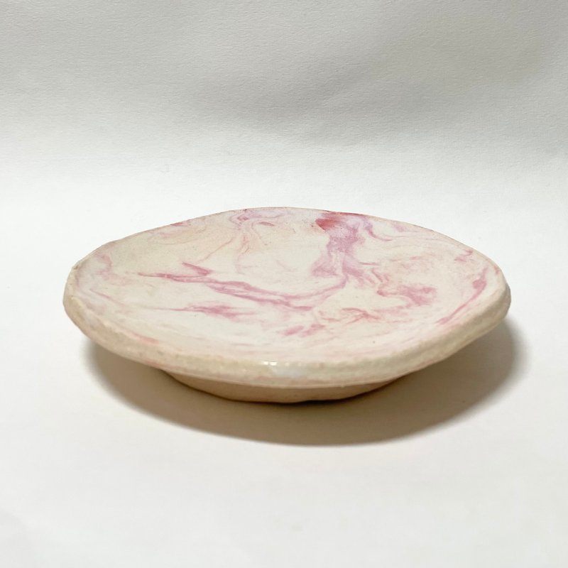 【Wuxi Studio】Red twisted fetus and milky white glazed disc - Plates & Trays - Pottery Red