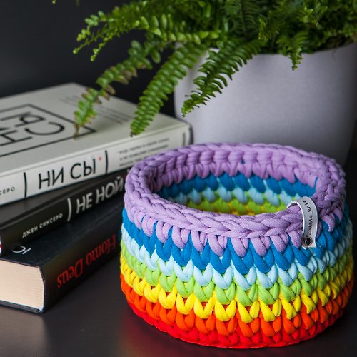 BubbleKnitDecor Rainbow storage basket. Shelf decoration. Home gift