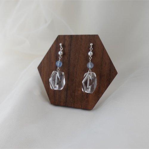 Lily and Ruby 天然石クリエーション ICE 天然白水晶 海藍寶石 天然珍珠 日系 輕珠寶 925純銀耳環