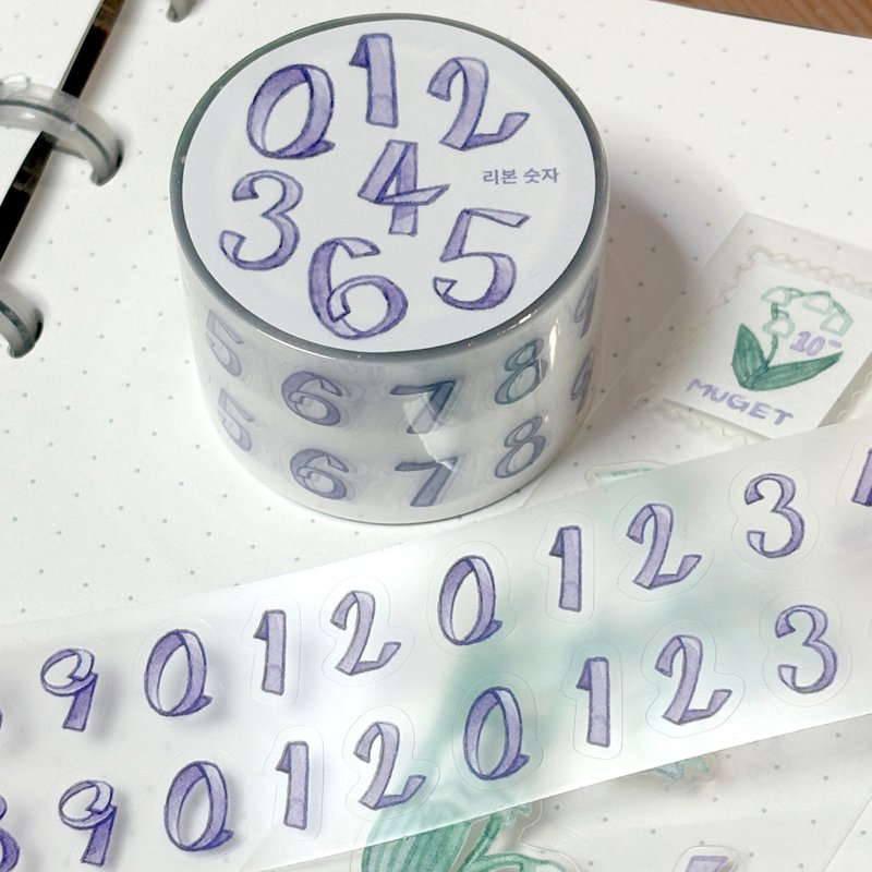 リボン アルファベット 数字 キスカット PETテープ ステッカー - ステッカー・シール - その他の素材 