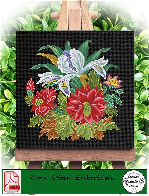 CreativeStudioElenka Vintage Cross Stitch Scheme Flowers 8 - PDF Embroidery Scheme