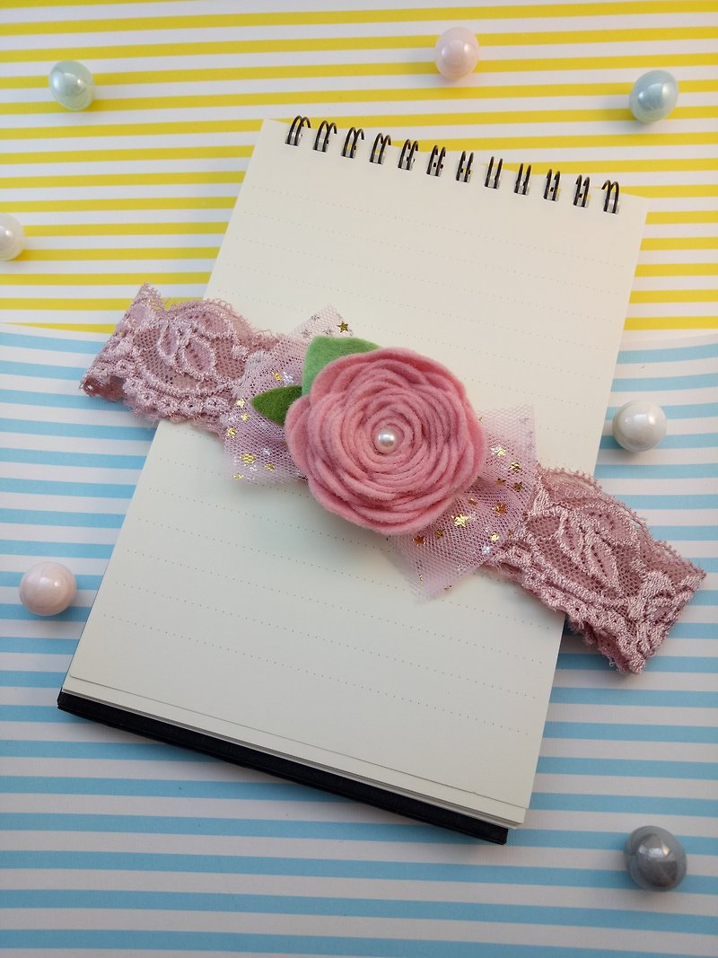[Berry pink flower bow] baby hair band - Baby Hats & Headbands - Other Materials 