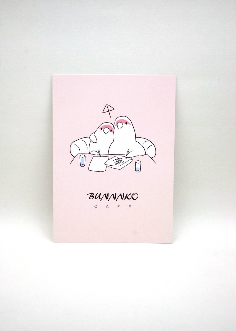 Lovebird Postcard (BUNNNKO CAFE) - การ์ด/โปสการ์ด - กระดาษ สึชมพู