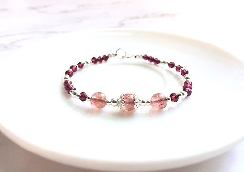 Ops手工飾品設計 Ops Strawberry crystal Garnet bracelet-草莓晶/純銀/桃花/石榴