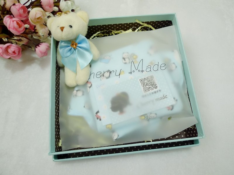 Baby full moon ceremony / Mi moon gift box - bathing kittens bear (blue) - Baby Gift Sets - Cotton & Hemp Blue