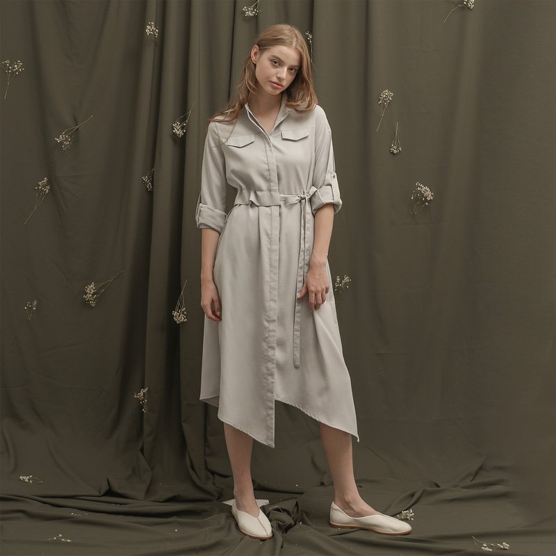 【經典原創】Outstand_曠世不對稱洋裝_CLD505_淺灰 - 洋裝/連身裙 - 聚酯纖維 灰色