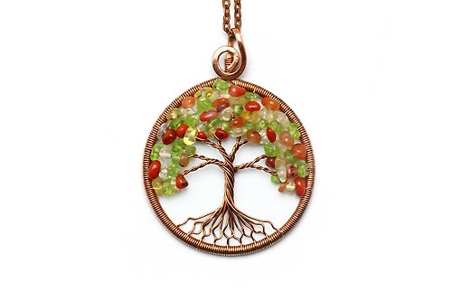 Good Luck Stones Copper Tree Of Life Pendant Antistress Necklace Handmade Wire Wrapped Jewelry