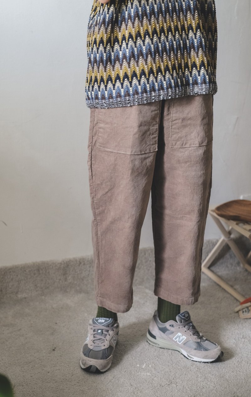 法蘭絨縫線小錐九分褲 - 3色-法蘭奶茶 - 男長褲/休閒褲 - 棉．麻 卡其色