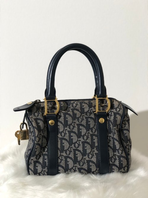 Shipped from Japan] Christian Dior Dior Trotter Jacquard Leather Boston Bag  Navy 74b3p6 - Shop solo-vintage Handbags & Totes - Pinkoi