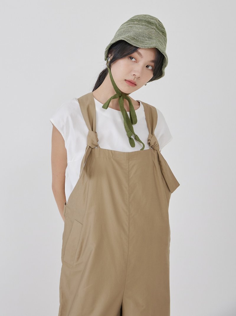 Kelp knot jumpsuit-Haocai - จัมพ์สูท - ผ้าฝ้าย/ผ้าลินิน สีกากี