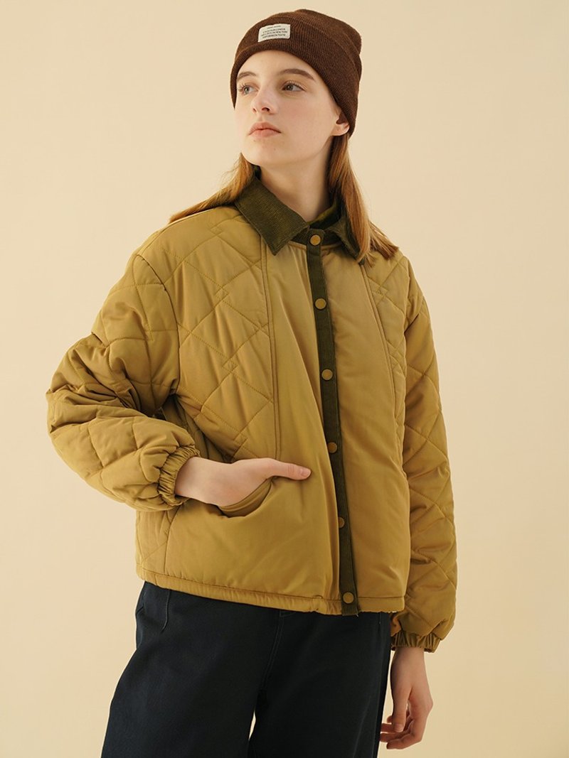 ECRU SOLI素白已然冬季高保暖防潑水新雪麗棉絎縫加厚芥黃棉服 - 女大衣/外套 - 其他材質 黃色